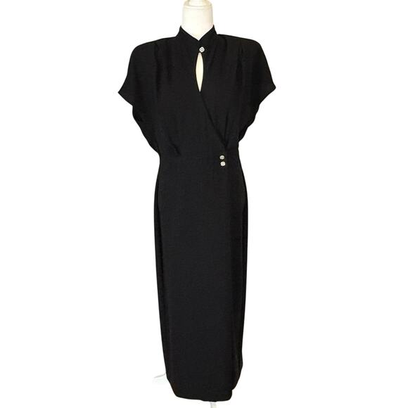 Vintage Cache Mandarin Collar Jumpsuit Women's 12 Black - Picture 1 of 10